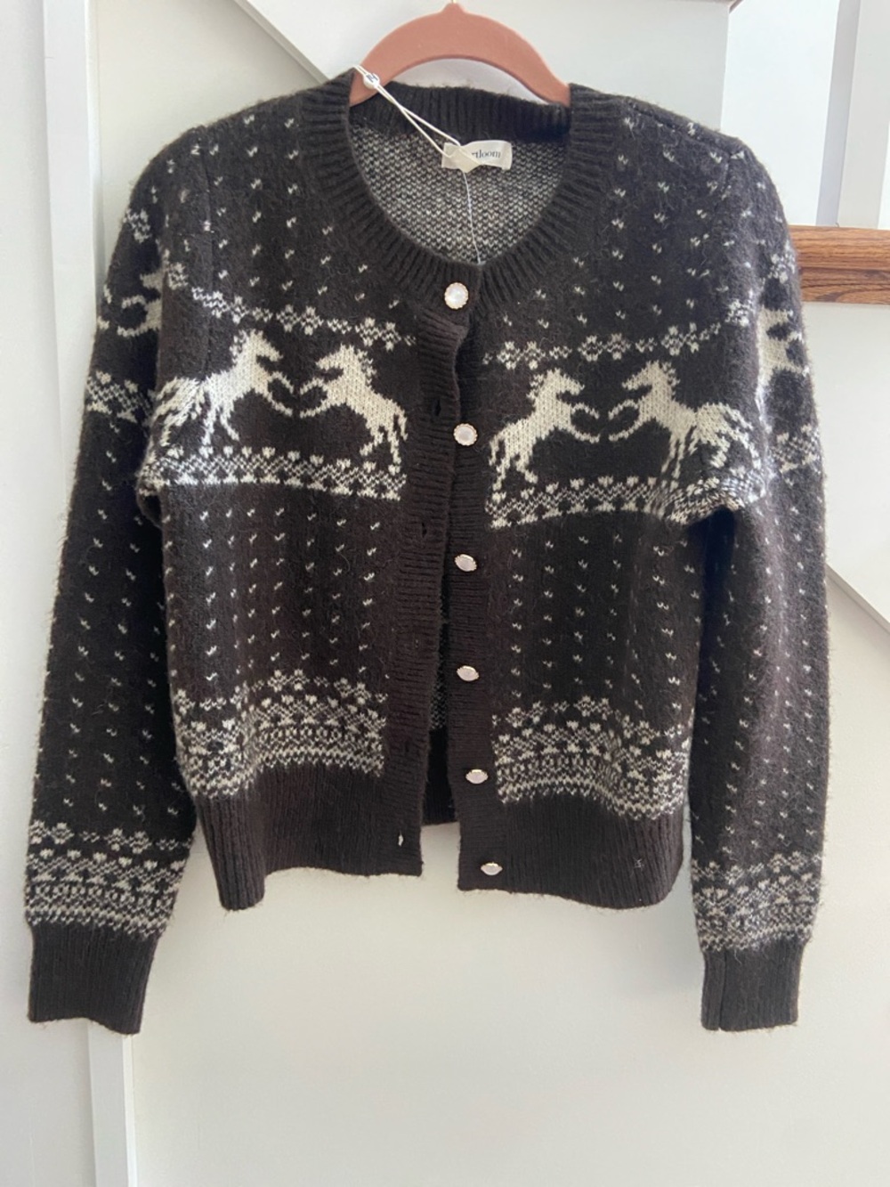 Brown & Cream Nordic horse Cardigan